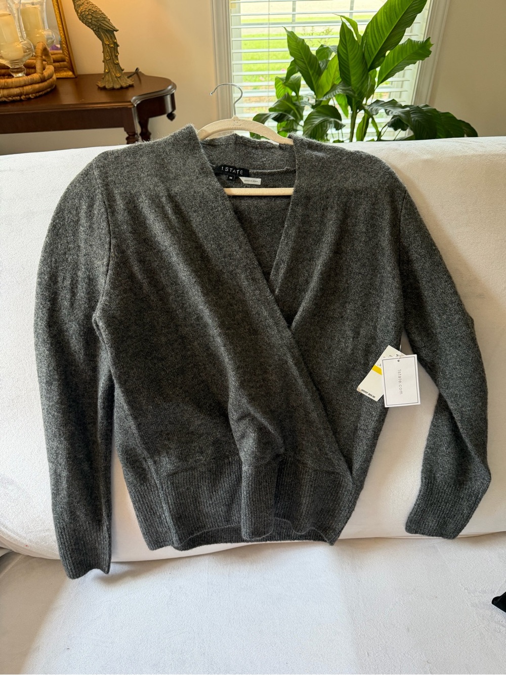 1. State Charcoal Wrap-Front Cardigan Sweater